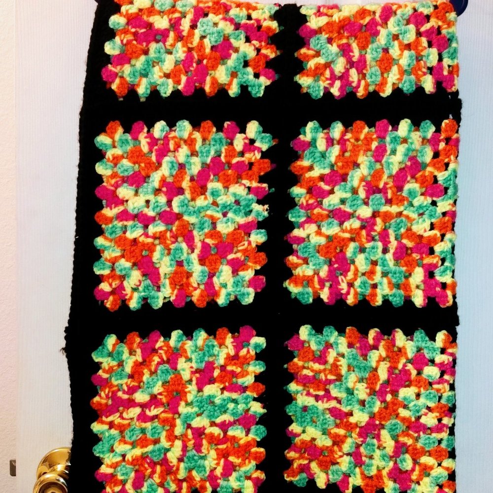 VINTAGE CROCHET THROW BLANKET NEON COLORS GRANNY SQUARE AFGHAN